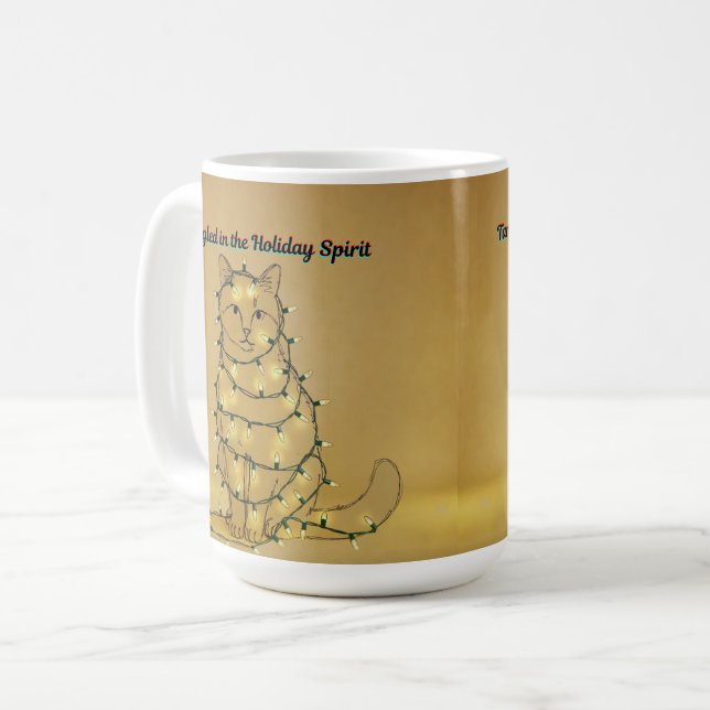 Funny Cat Christmas Tangled in Holiday Lights  Coffee Mug (Front Left)