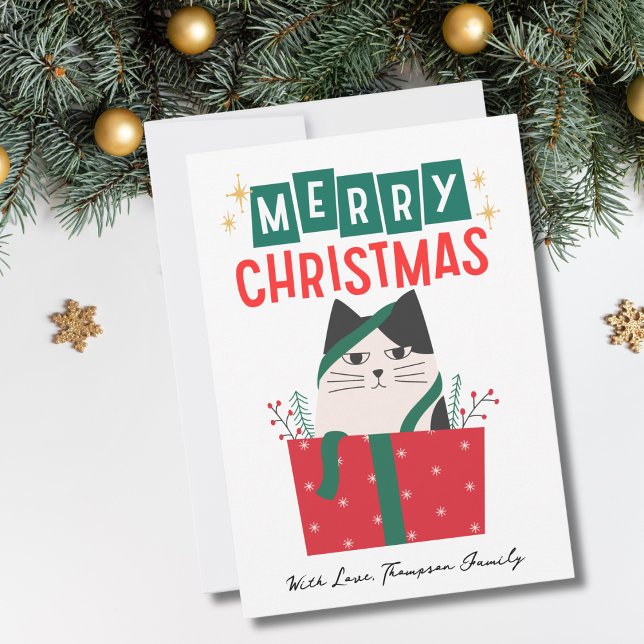 Funny Cat Christmas Tree 2 Photo Meowy Custom  Holiday Card (Creator Uploaded)