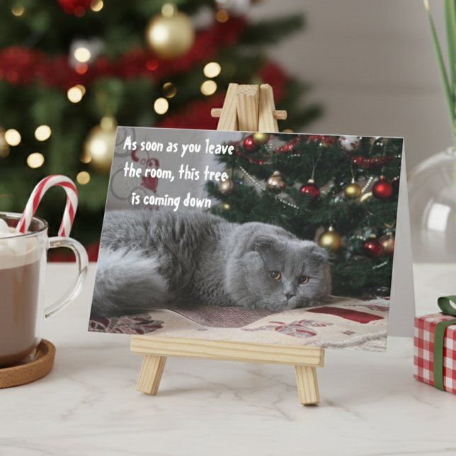 Funny Cat Christmas Tree Angry Greeting Holiday Card (Creator Uploaded)
