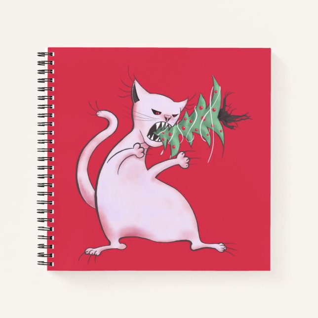 Funny Cat Christmas Tree Eater Holiday Notebook (Front)