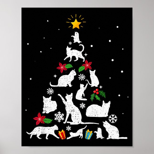 Funny Cat Christmas Tree For Men Women Kids  Poster (Front)