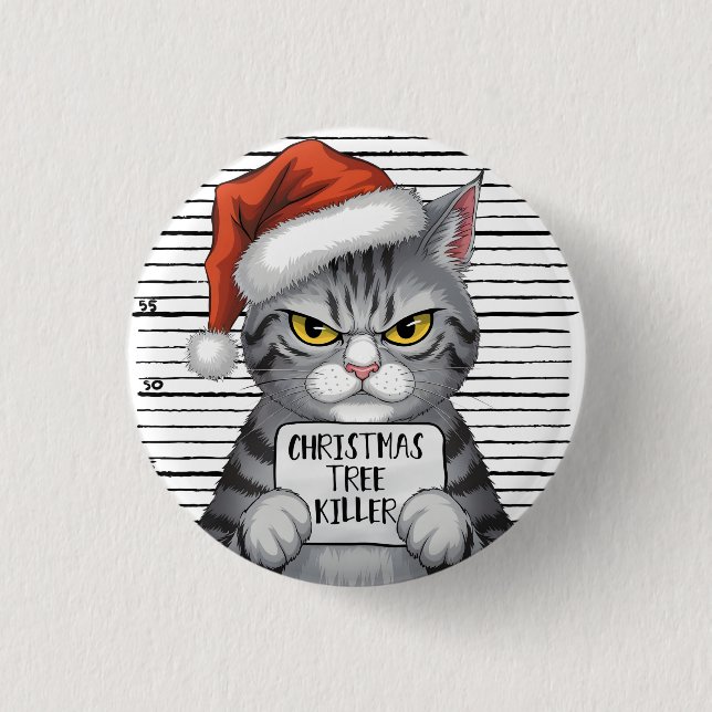Funny Cat Christmas Tree Killer 3 Cm Round Badge (Front)