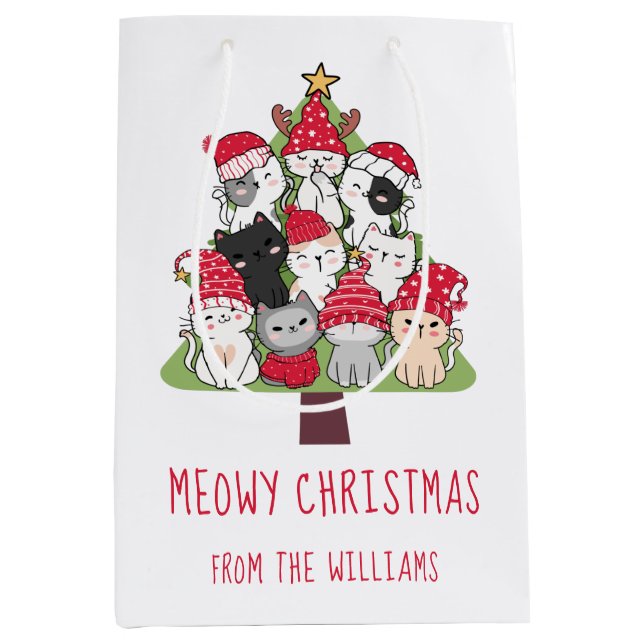 Funny Cat Christmas Tree  Medium Gift Bag (Front)