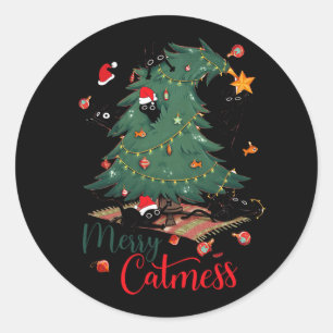 Funny Cat Christmas Tree Merry Catmess Cat Lover K Classic Round Sticker