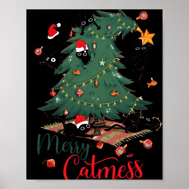 Funny Cat Christmas Tree Merry Catmess Cat Lover K Poster (Front)