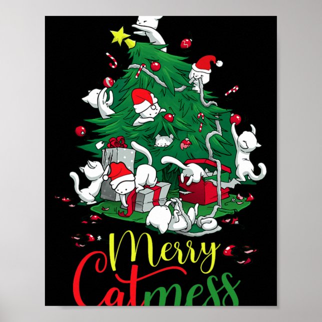 Funny Cat Christmas Tree Merry Catmess Cats Lover  Poster (Front)