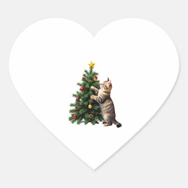 Funny Cat Christmas Tree Xmas Gifts Men Women Kids Heart Sticker (Front)