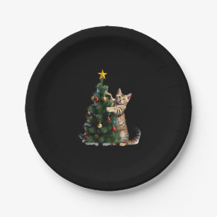 Funny Cat Christmas Tree Xmas Gifts Men Women Kids Paper Plate