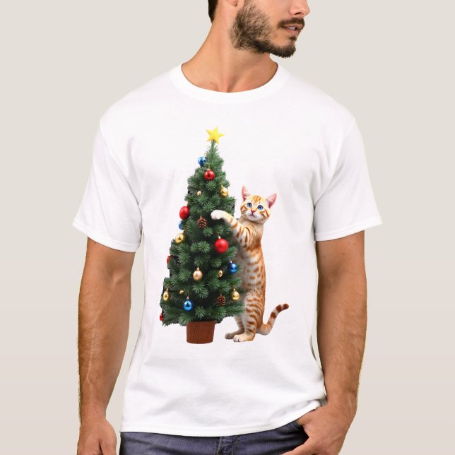 Funny Cat Christmas Tree Xmas Gifts Men Women Kids T-Shirt (Front)