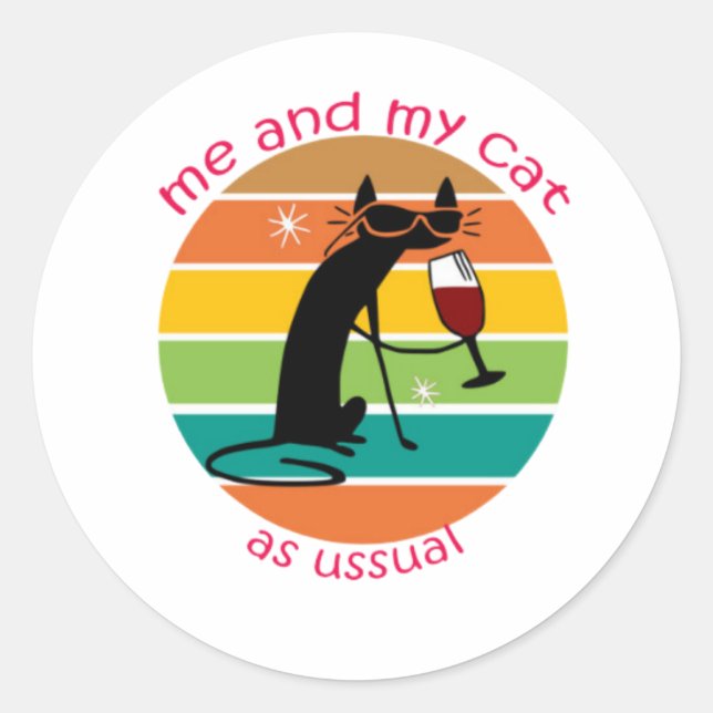 Funny Cat Classic Round Sticker (Front)