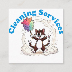 Funny Cat Cleaning with Colourful Feather Brusht Calling Card