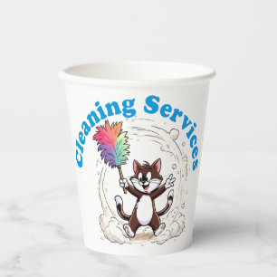 Funny Cat Cleaning with Colourful Feather Brusht Paper Cups