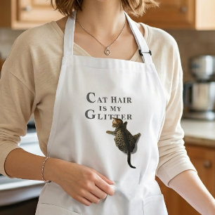 Funny Cat Climbing-Cat Hair Is My Glitter Long Apron