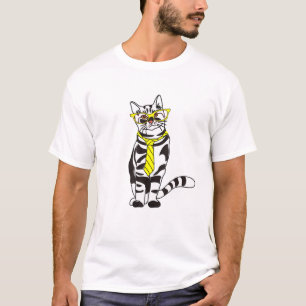 Funny Cat Clothing With Yellow Tie And Glasses T-Shirt