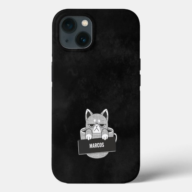 Funny Cat coffee design custom name Case-Mate iPho iPhone Case (Back)