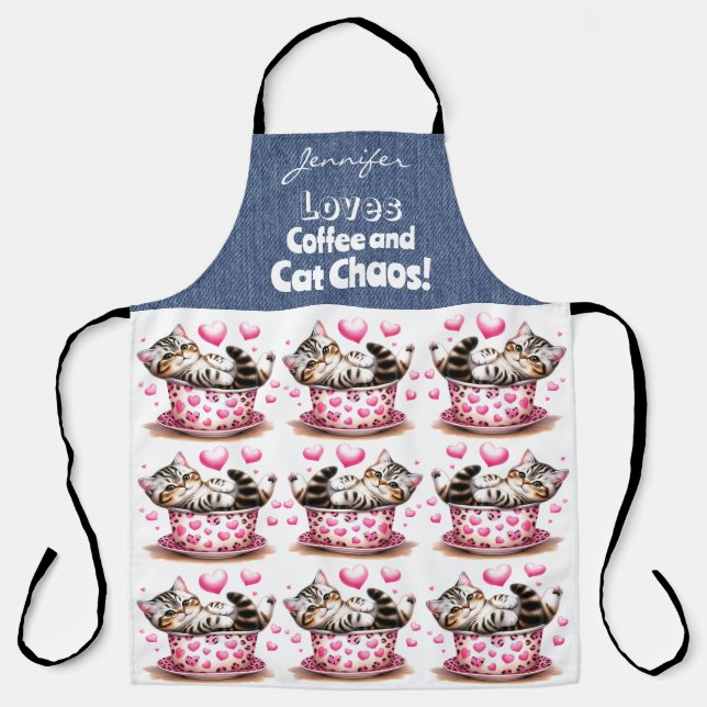 Funny Cat Coffee Lover All-Over Print Apron (Front)