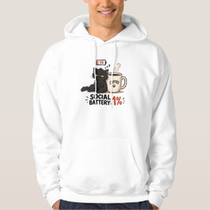 Funny Cat Coffee Social Battery 1% Men's Hoodie