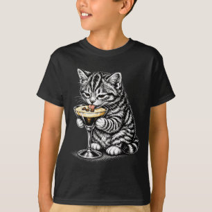 Funny Cat Coffee Tail Black Ink Kitten Art T-Shirt