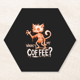 Funny Cat Coffee Where's My Coffee_ Hilarious Hall Paper Coaster