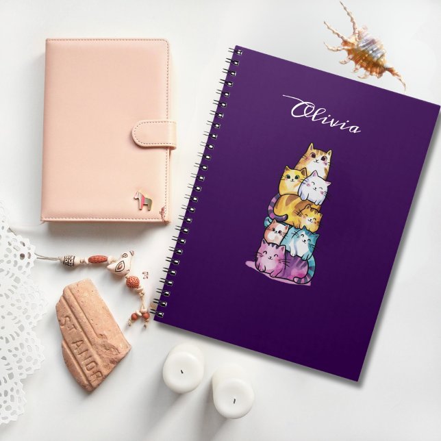 Funny Cat Colorful Watercolor Animal Custom Notebook (Creator Uploaded)