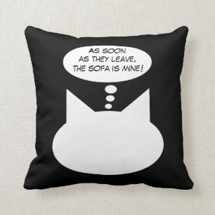 Funny Cat Comic Throw Pillow - Black & White