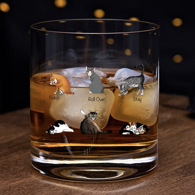 Funny Cat Commands Illustrated Training Chart Whiskey Glass (Creator Uploaded)