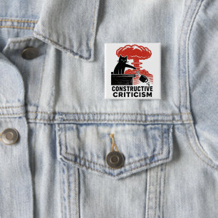 Funny Cat Constructive Criticism Linocut Meme 15 Cm Square Badge