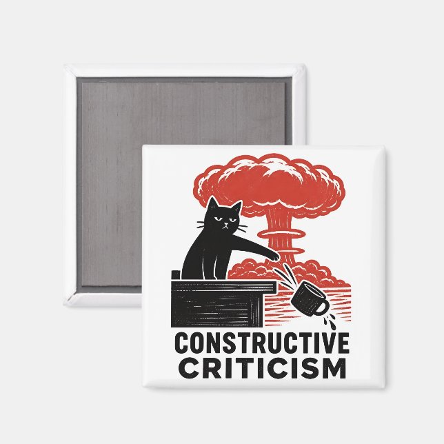 Funny Cat Constructive Criticism Linocut Meme Magnet (Front/Back)