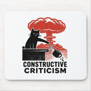 Funny Cat Constructive Criticism Linocut Meme Mouse Pad