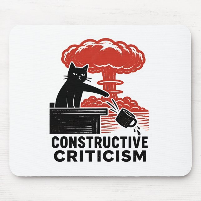 Funny Cat Constructive Criticism Linocut Meme Mouse Pad (Front)