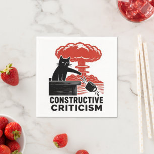Funny Cat Constructive Criticism Linocut Meme Napkin