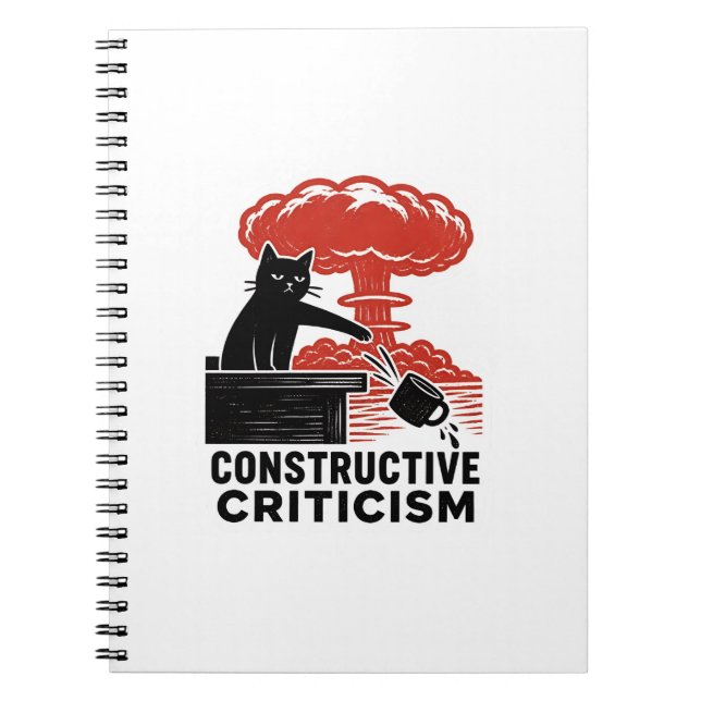Funny Cat Constructive Criticism Linocut Meme Notebook (Front)