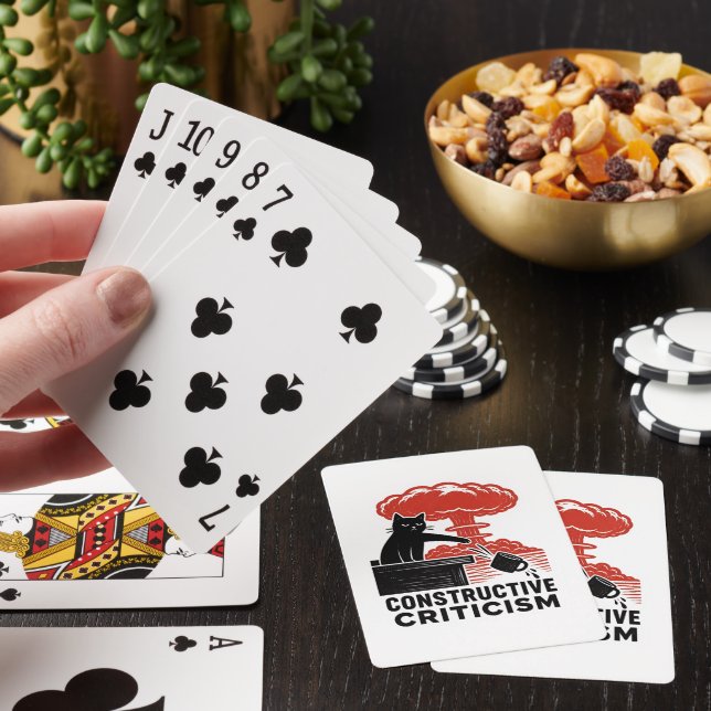 Funny Cat Constructive Criticism Linocut Meme Playing Cards (In Situ)