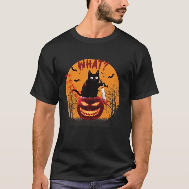 Funny Cat Costume What Funny Black Cat Murderous W T-Shirt (Front)