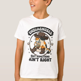 Funny Cat Cowboy Hat Iced Coffee Undiagnosed Menta T-Shirt