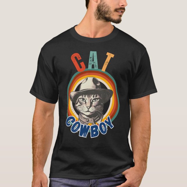 Funny Cat Cowboy Retro T-Shirt (Front)