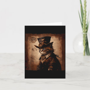 Funny Cat Cowboy Steampunk Card