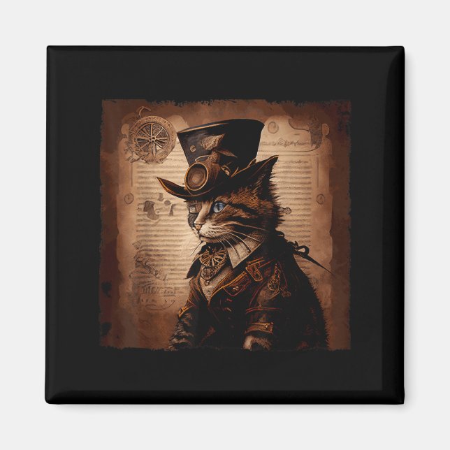 Funny Cat Cowboy Steampunk Magnet (Front)