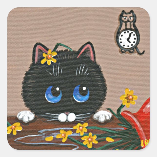 Funny Cat Creationarts Square Sticker (Front)