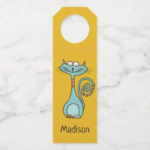 Funny Cat custom name & colour bottle hangers