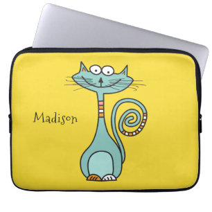 Funny Cat custom name & colour laptop sleeves
