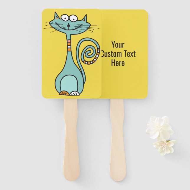 Funny Cat custom text hand fan set (Front and Back)