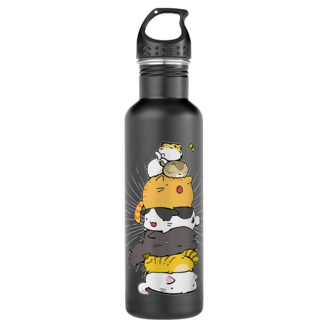 Funny Cat Cute Kitty Pile Cats Anime Kawaii Neko J 710 Ml Water Bottle (Front)