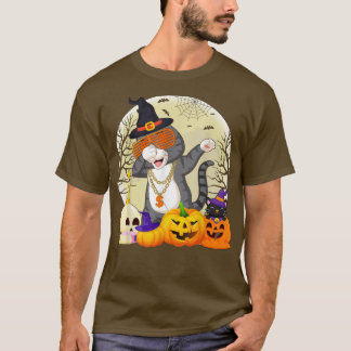 Funny Cat Dabbing Pumpkin Witch Cat Dab Halloween  T-Shirt