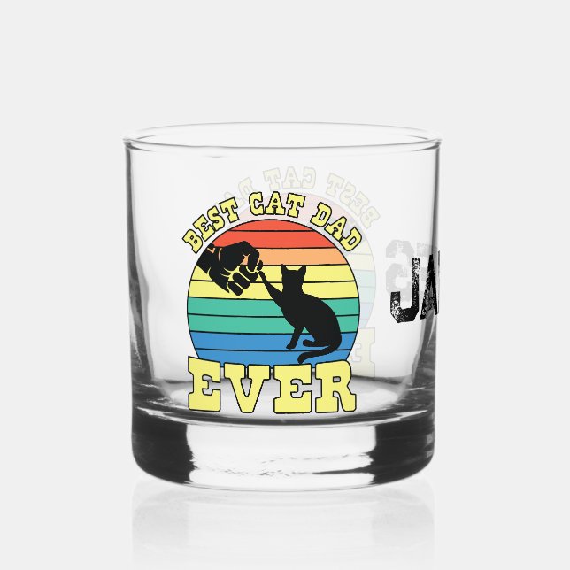 Funny Cat Dad Father Custom Name Gift  Whiskey Glass (Front)