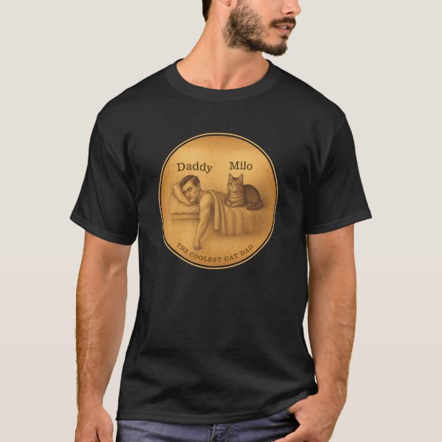 Funny Cat Dad Sleeping Illustration T-Shirt (Front)