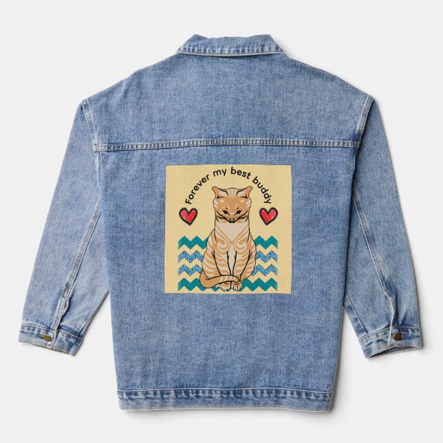 funny cat denim jacket (Back)