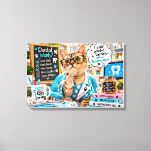 Funny Cat Dental Cleaning Humour Canvas Wall Art