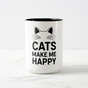 Funny Cat Design - Cats Make Me Happy Two-Tone Coffee Mug