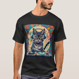 Funny Cat DJ Graffiti Turntable Electronic Music  T-Shirt